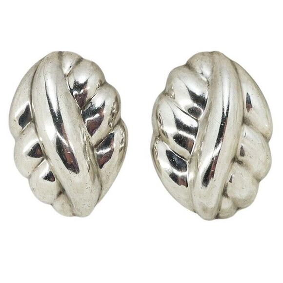 Vintage MCM Signed Zina Huge Puffy Modernist Sterling Silver Clip On Earrings - Picture 1 of 9